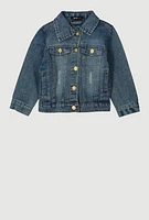 Little Girls Rhinestone Butterfly Distressed Jean Jacket, Blue,