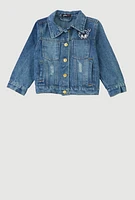 Little Girls Rhinestone Teddy Bear Denim Jacket, Blue, Size 6X