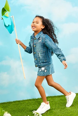 Little Girls Rhinestone Teddy Bear Denim Jacket, Blue, Size 6X