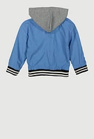 Little Girls Love Chenille Patch Hooded Varsity Jacket, Blue, Size 5-6