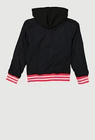 Little Girls New York Hooded Varsity Jacket, Black, Size 4