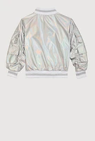 Little Girls Metallic Cargo Pocket Bomber Jacket, Grey, Size 6X
