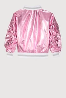 Little Girls Metallic Cargo Pocket Bomber Jacket, Pink, Size 5-6