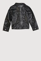 Little Girls Faux Leather Button Front Jacket, Black, Size 4