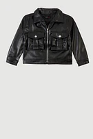 Little Girls Zip Front Faux Leather Jacket, Black, Size 5-6