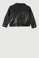 Little Girls Zip Front Faux Leather Jacket, Black, Size 5-6