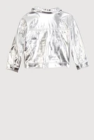 Little Girls Zip Front Faux Leather Jacket, Grey, Size 4
