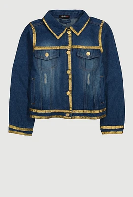 Girls Gold Trim Denim Jacket, Blue, Size 7-8