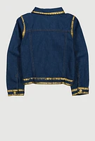 Girls Gold Trim Denim Jacket, Blue, Size 7-8
