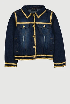 Girls Gold Trim Denim Jacket, Blue, Size 10-12