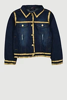 Girls Gold Trim Denim Jacket, Blue, Size 10-12