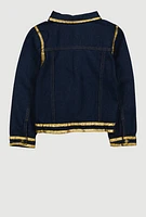 Girls Gold Trim Denim Jacket, Blue, Size 10-12