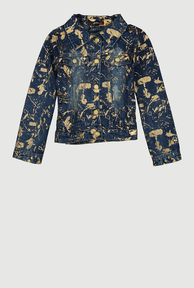 Girls Foil Splatter Denim Jacket, Blue, Size 10-12