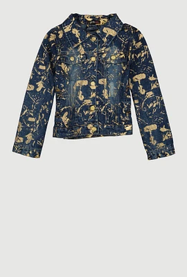 Girls Foil Splatter Denim Jacket, Blue, Size 10-12