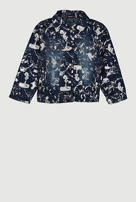 Girls Foil Splatter Denim Jacket, Blue,