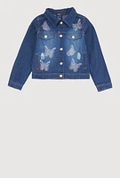 Girls Rhinestone Butterfly Denim Jacket, Blue, Size 10-12