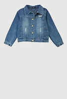 Girls Rhinestone Bear Denim Jacket, Blue, Size 7-8