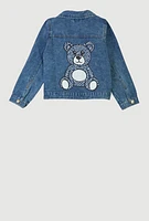 Girls Rhinestone Bear Denim Jacket, Blue, Size 7-8