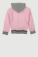 Girls Love Hooded Varsity Jacket, Pink, Size 7-8