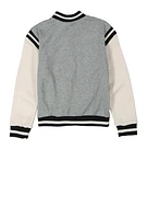 Girls 68 Chenille Graphic Patch Varsity Jacket, Grey, Size 5-6