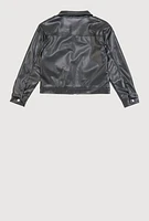 Girls Faux Leather Zip Front Jacket, Black,