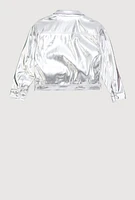 Girls Faux Leather Zip Front Jacket, Grey, Size 10-12