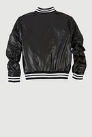 Girls R Initial Chenille Patch Varsity Jacket, Black, Size 7-8