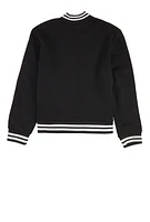 Girls Color Block Chenille Patch Bomber Jacket, Black,