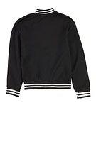 Girls Color Block Chenille Patch Bomber Jacket, Black,