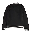 Girls Color Block Chenille Patch Bomber Jacket, Black,