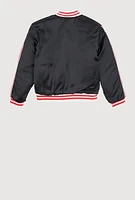 Girls Satin Love Chenille Patch Bomber Jacket,