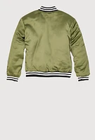 Girls Satin Love Chenille Patch Bomber Jacket, Green,