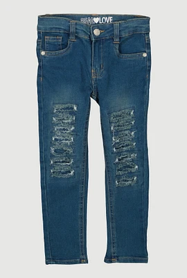 Little Girls Patch and Repair Skinny Jeans, Blue, Size 5