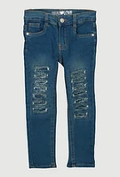Little Girls Patch and Repair Skinny Jeans, Blue, Size 5
