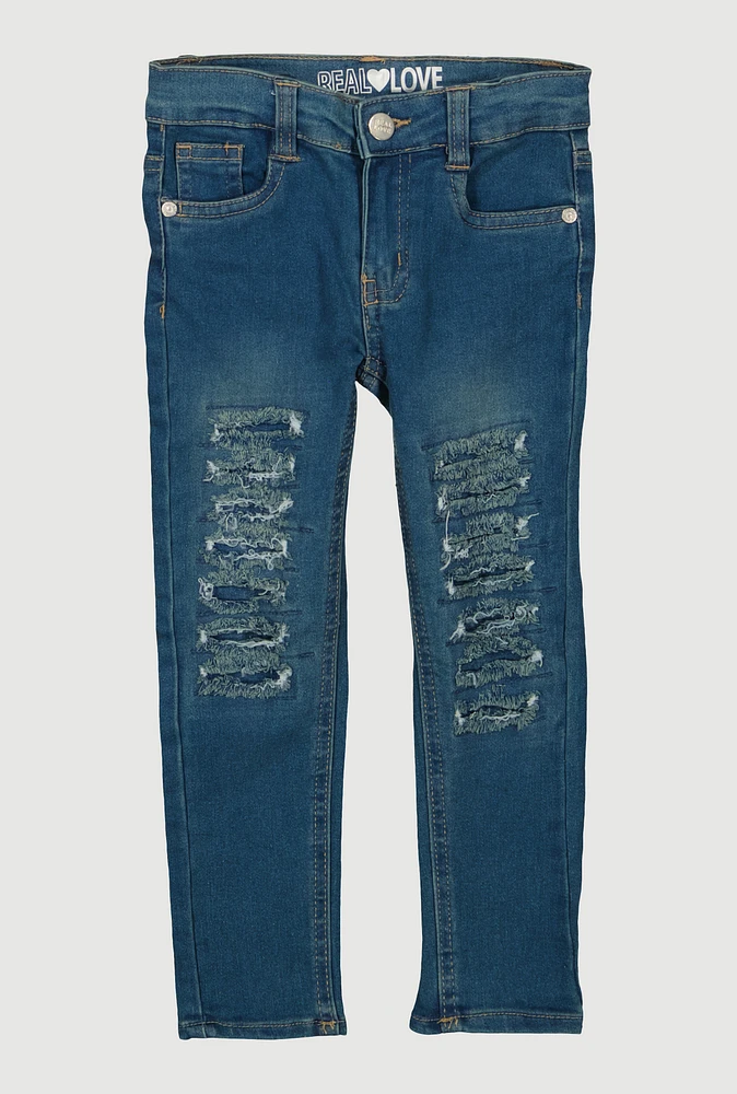 Little Girls Patch and Repair Skinny Jeans, Blue,