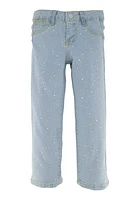 Little Girls Rhinestone Studded Front Jeans, Blue, Size 5