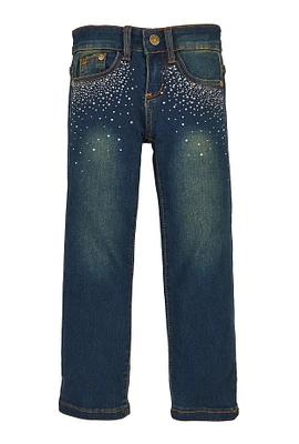 Little Girls Rhinestone Straight Leg Jeans, Blue, Size 4
