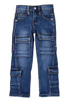 Little Girls Cargo Jeans, Blue, Size 6