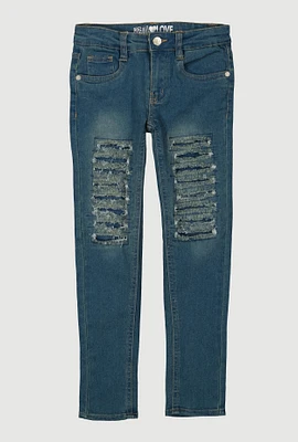 Girls Patch and Repair Vintage Wash Skinny Jeans, Blue, Size 10