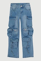 Girls VIP Tassel Cargo Jeans, Blue, Size 8
