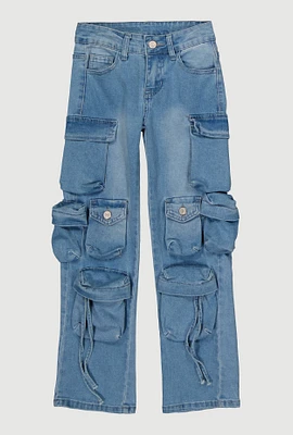 Girls VIP Tassel Cargo Jeans, Blue, Size 8
