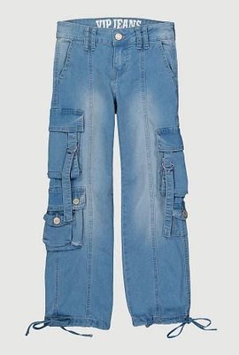 Girls VIP Drawstring Hem Cargo Jeans, Blue, Size 12