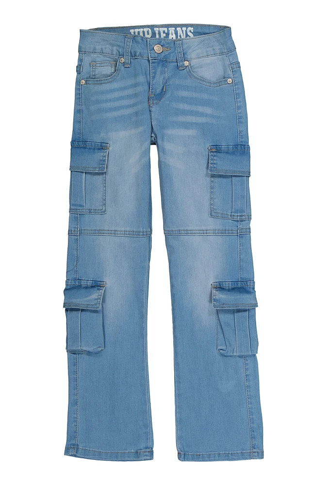 Girls VIP Whiskered Cargo Pocket Jeans, Blue, Size 10