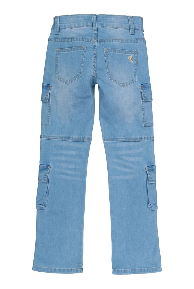 Girls VIP Straight Leg Cargo Jeans, Blue, Size 8
