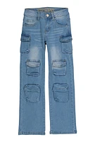 Girls VIP Cargo Pocket Jeans, Blue, Size 10