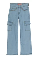 Girls Rhinestone Trim Cargo Jeans, Blue, Size 12