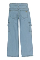 Girls Rhinestone Trim Cargo Jeans, Blue, Size 8