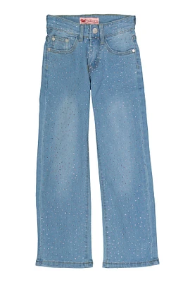 Girls Rhinestone Studded Front Jeans, Blue, Size 7