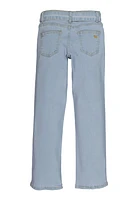 Girls Tie Waist Belted Rhinestone Studded Jeans, Blue, Size 10