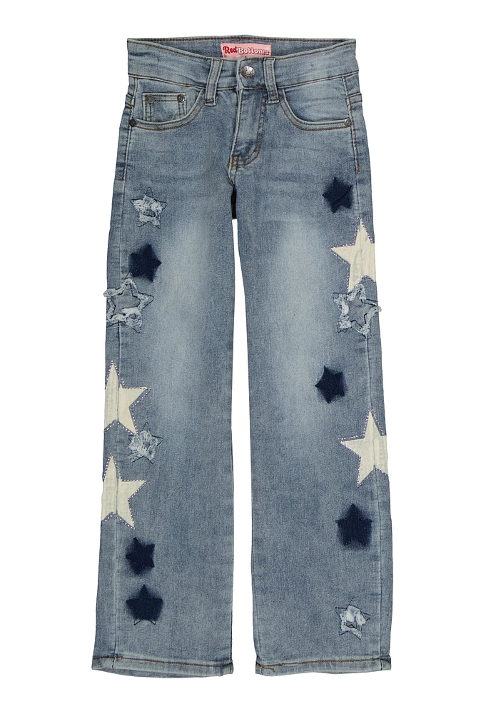 Girls Star Print Jeans, Blue, Size 7